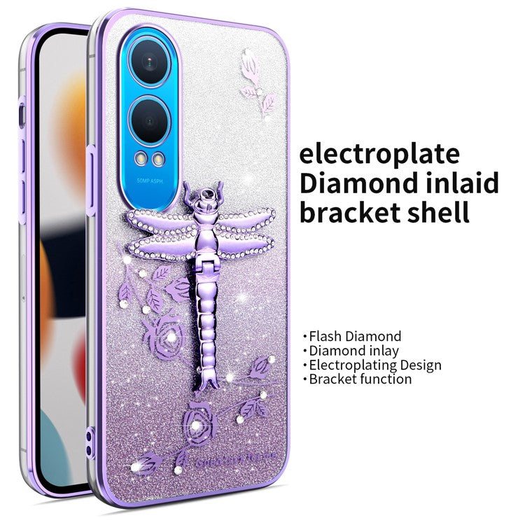 KADEM For OnePlus Nord CE4 Lite 5G Case Dragonfly Kickstand TPU Flowers Glitter Phone Cover - Purple