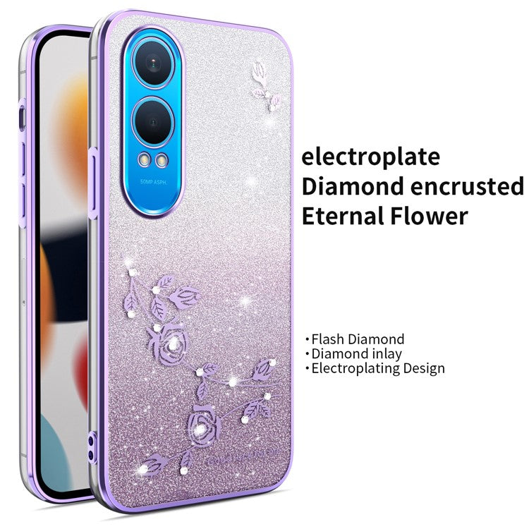KADEM For OnePlus Nord CE4 Lite 5G Case Dragonfly Kickstand TPU Flowers Glitter Phone Cover - Purple