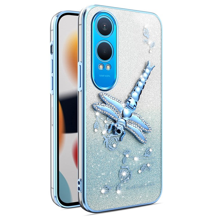 KADEM For OnePlus Nord CE4 Lite 5G Case Dragonfly Kickstand TPU Flowers Glitter Phone Cover - Blue