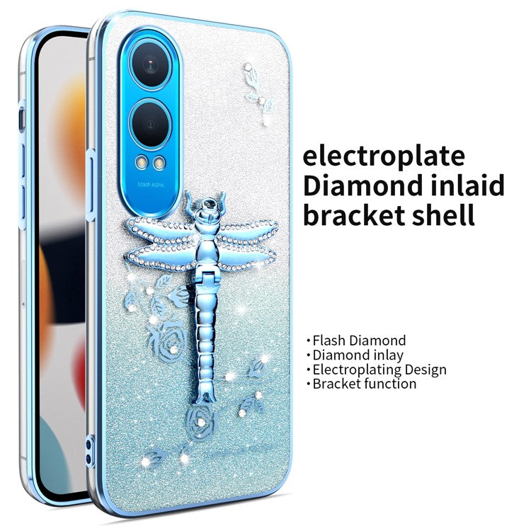 KADEM For OnePlus Nord CE4 Lite 5G Case Dragonfly Kickstand TPU Flowers Glitter Phone Cover - Blue