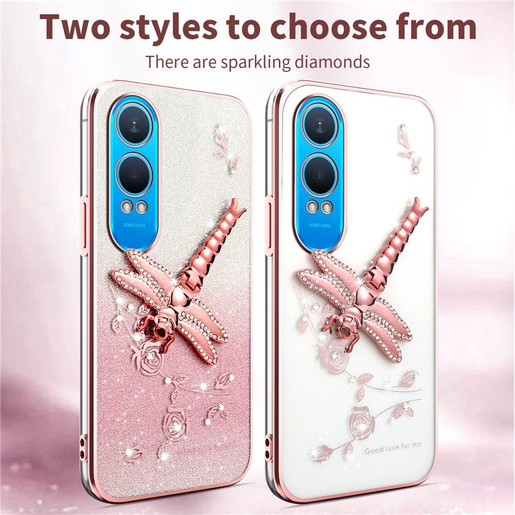 KADEM For OnePlus Nord CE4 Lite 5G Case Dragonfly Kickstand TPU Flowers Glitter Phone Cover - Blue