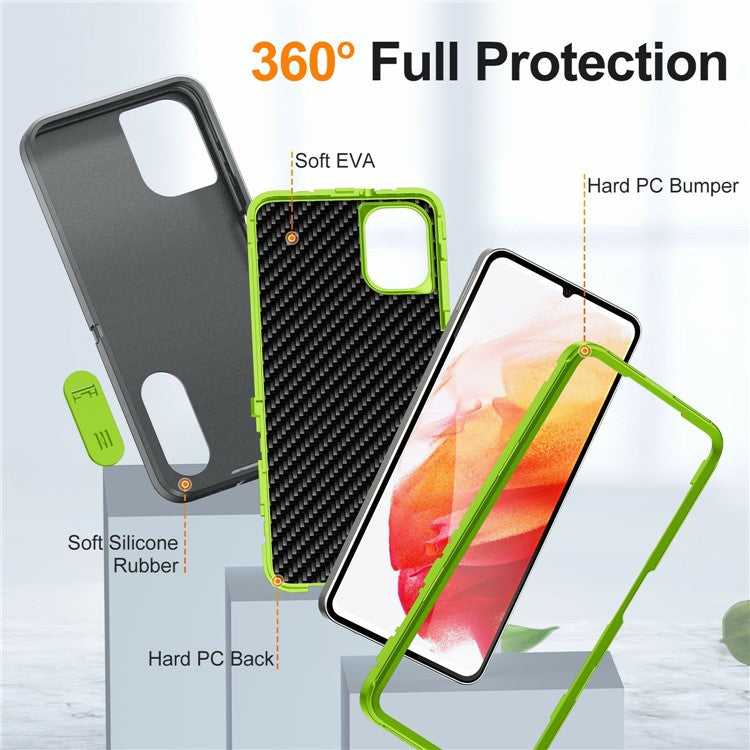 For Samsung Galaxy A06 Case Kickstand Phone Cover PC+Silicone+EVA 3-in-1 Design - Grey+Green