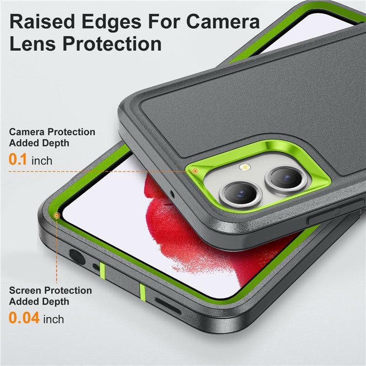 For Samsung Galaxy A06 Case Kickstand Phone Cover PC+Silicone+EVA 3-in-1 Design - Grey+Green
