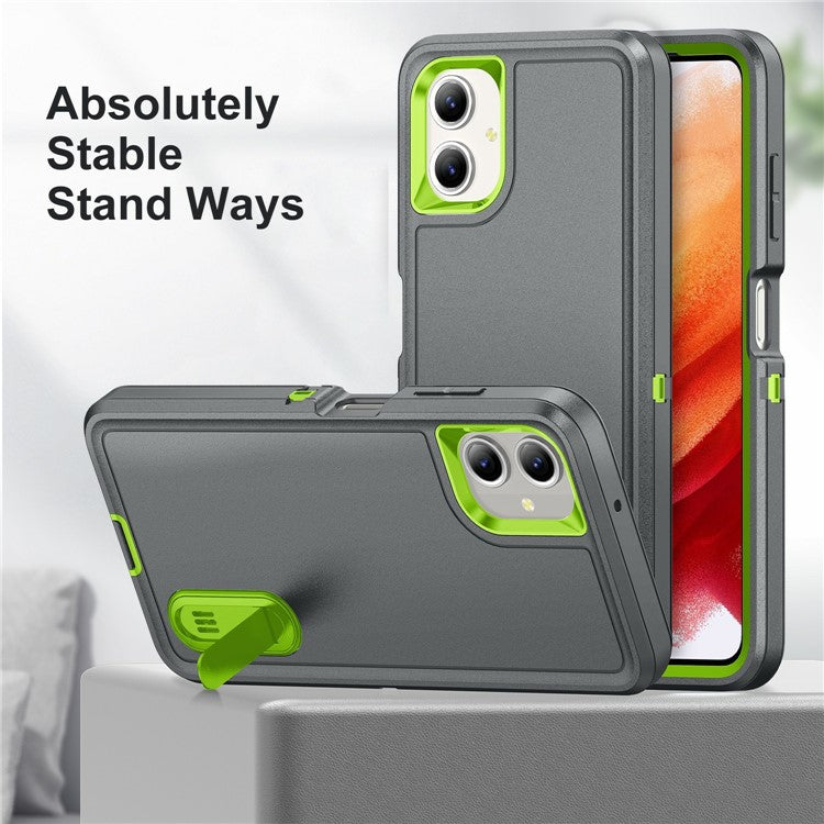 For Samsung Galaxy A06 Case Kickstand Phone Cover PC+Silicone+EVA 3-in-1 Design - Grey+Green