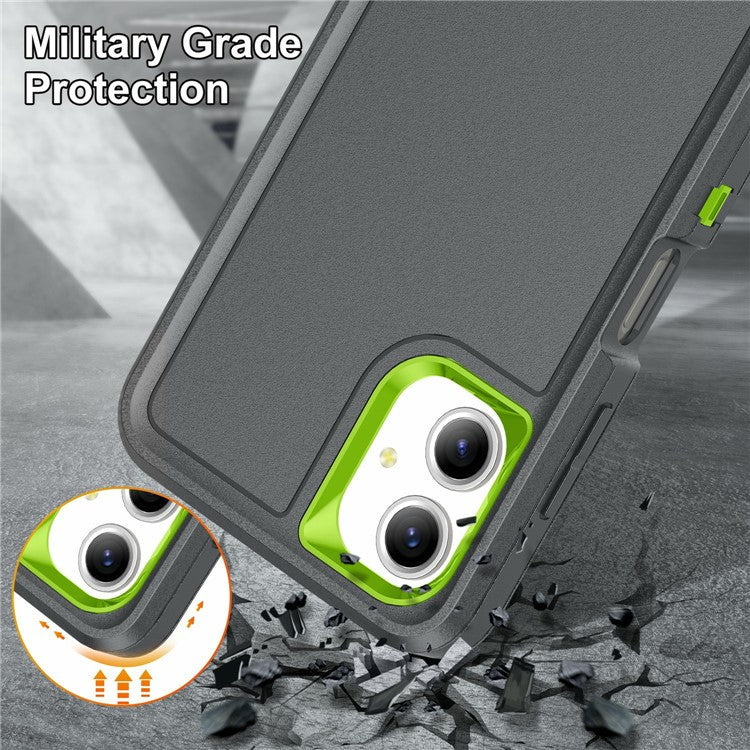 For Samsung Galaxy A06 Case Kickstand Phone Cover PC+Silicone+EVA 3-in-1 Design - Grey+Green
