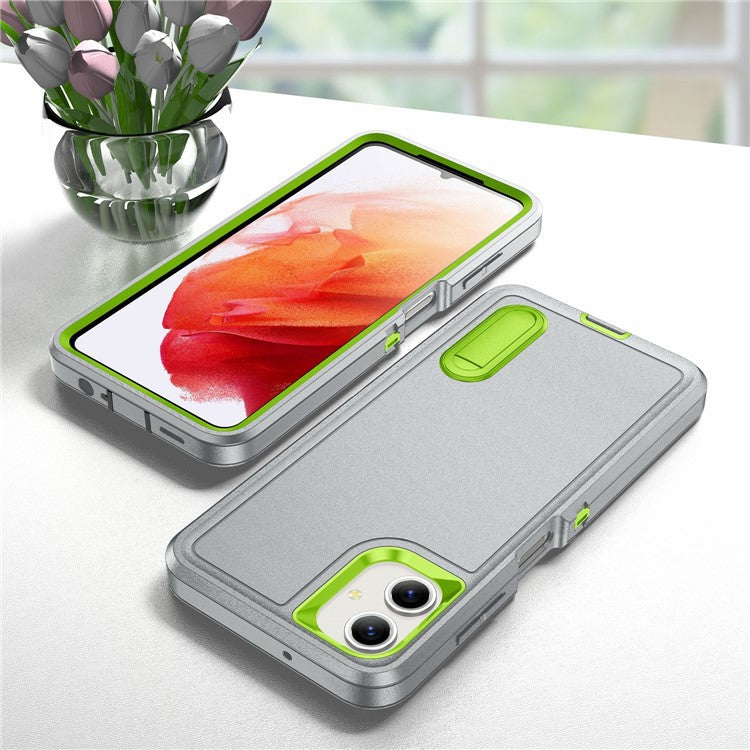 For Samsung Galaxy A06 Case Kickstand Phone Cover PC+Silicone+EVA 3-in-1 Design - Grey+Green