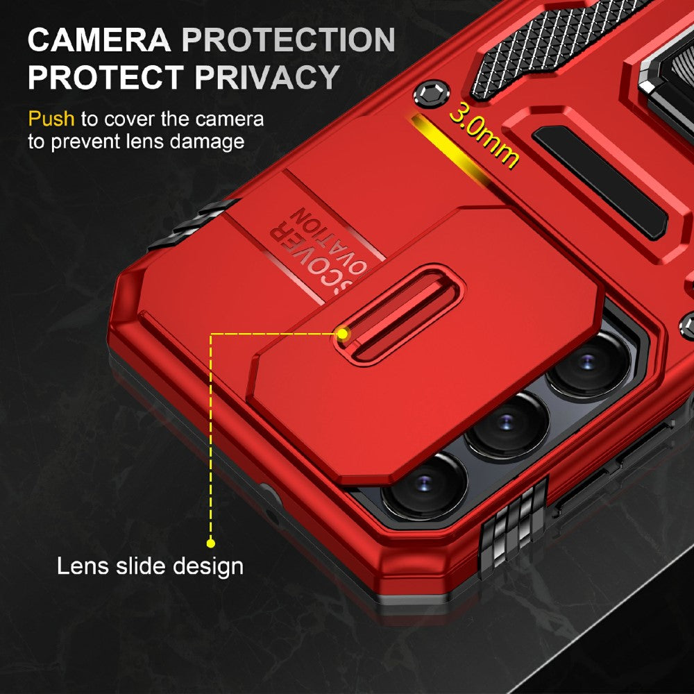For Samsung Galaxy A16 4G / 5G Case Kickstand Slide Lens Lid PC+TPU Drop-Proof Phone Cover - Red