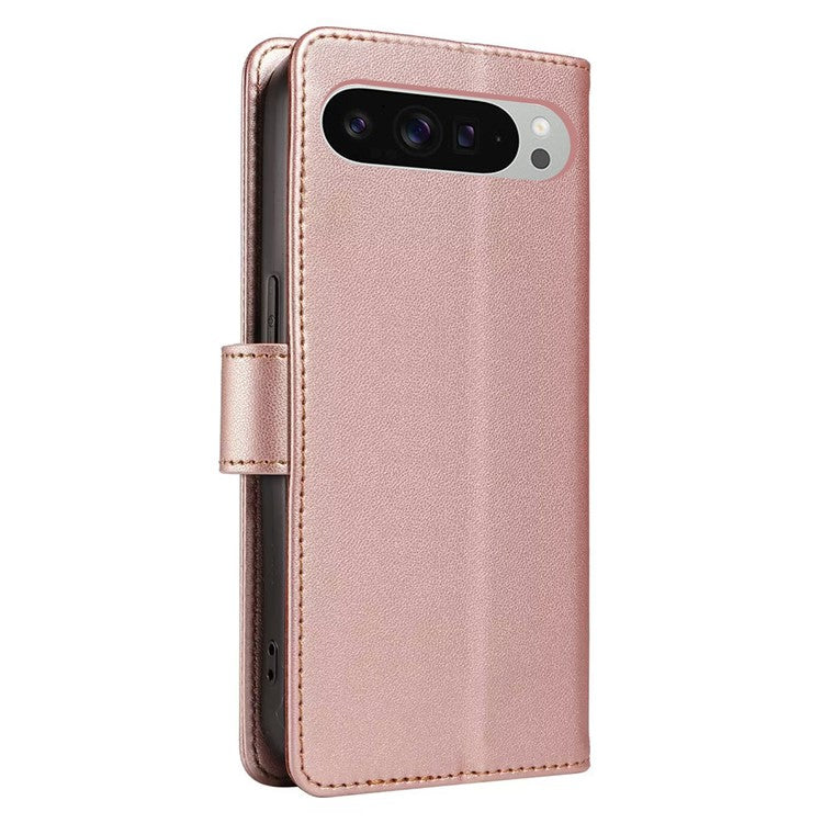 For Google Pixel 9 / 9 Pro Case RFID Blocking Leather Wallet Flip Phone Cover with Wrist Strap - Rose Gold