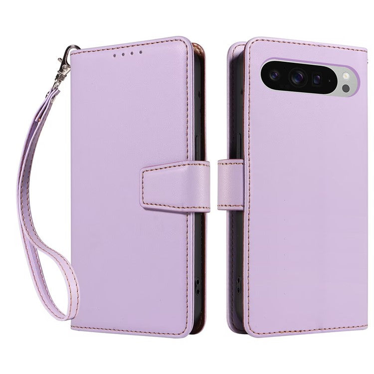 For Google Pixel 9 / 9 Pro Case RFID Blocking Leather Wallet Flip Phone Cover with Wrist Strap - Purple