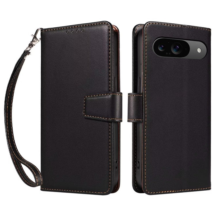 For Google Pixel 9 Case RFID Blocking Leather Wallet Flip Phone Cover with Wrist Strap - Black