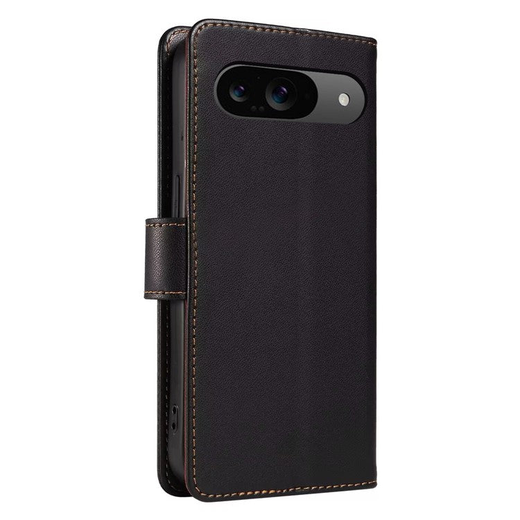 For Google Pixel 9 Case RFID Blocking Leather Wallet Flip Phone Cover with Wrist Strap - Black