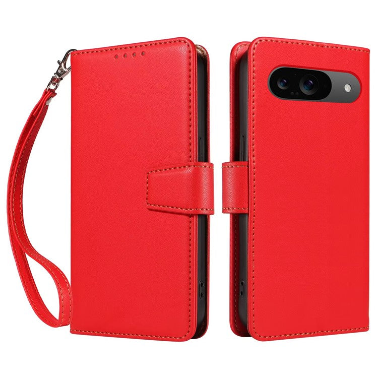 For Google Pixel 9 Case RFID Blocking Leather Wallet Flip Phone Cover with Wrist Strap - Red