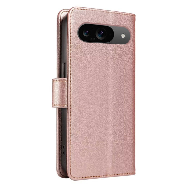 For Google Pixel 9 Case RFID Blocking Leather Wallet Flip Phone Cover with Wrist Strap - Rose Gold