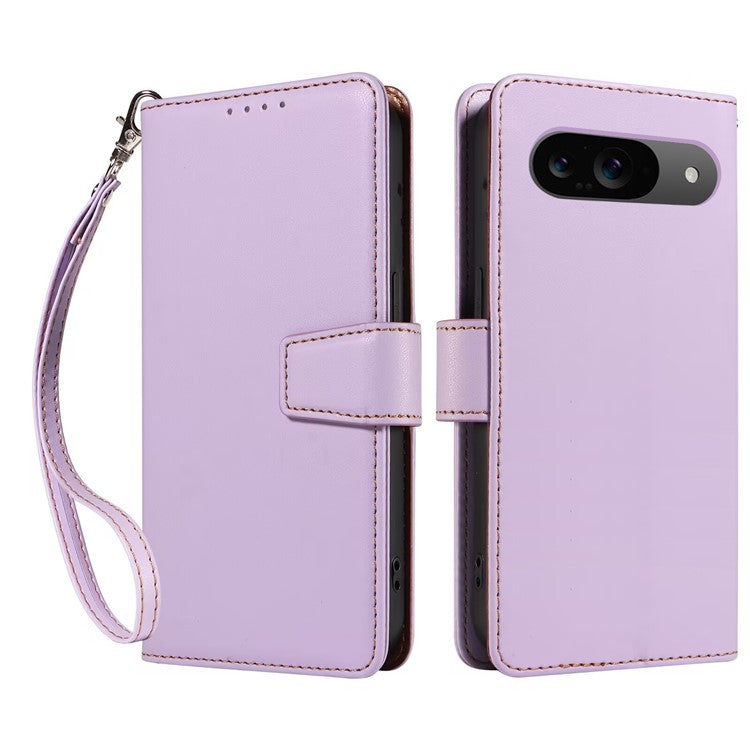 For Google Pixel 9 Case RFID Blocking Leather Wallet Flip Phone Cover with Wrist Strap - Purple