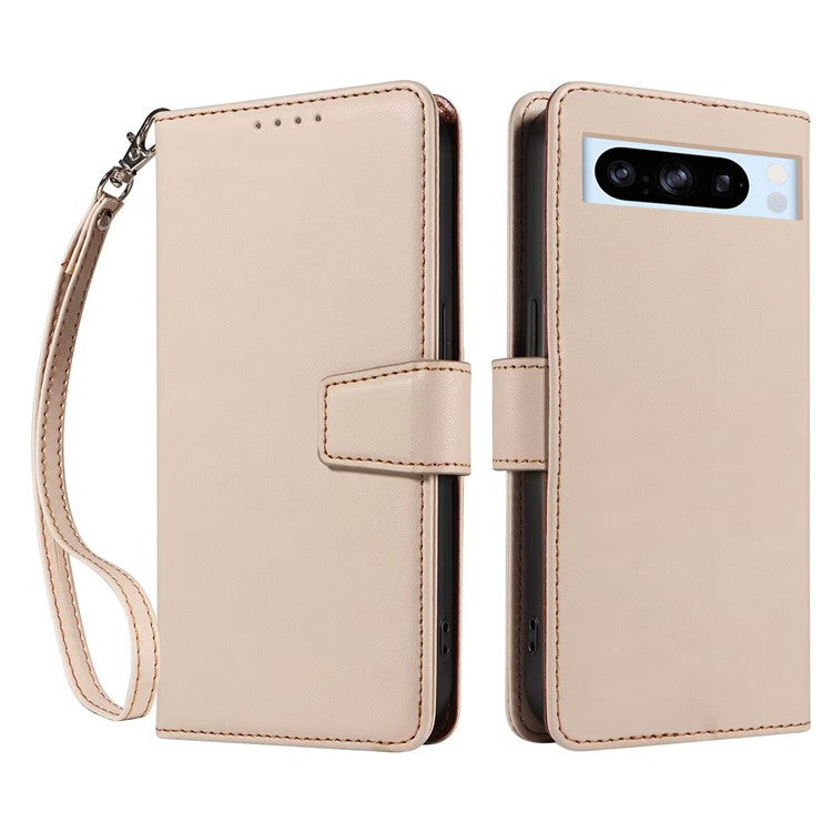 For Google Pixel 8 Pro Case RFID Blocking Leather Wallet Flip Phone Cover with Wrist Strap - Apricot