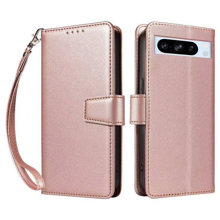 For Google Pixel 8 Pro Case RFID Blocking Leather Wallet Flip Phone Cover with Wrist Strap - Rose Gold