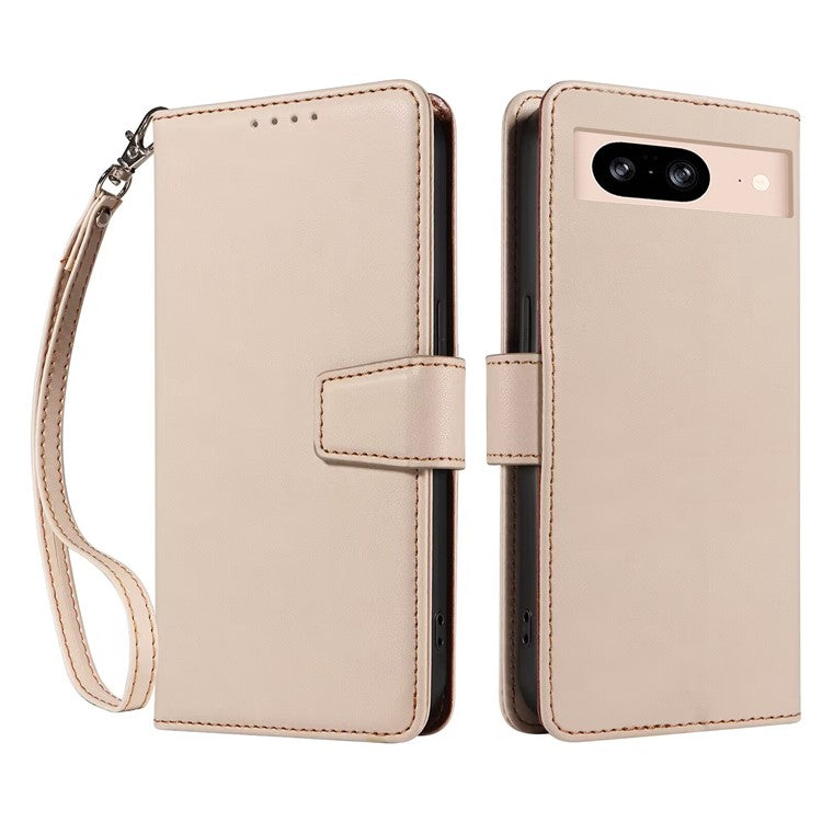 For Google Pixel 8 Case RFID Blocking Leather Wallet Flip Phone Cover with Wrist Strap - Apricot