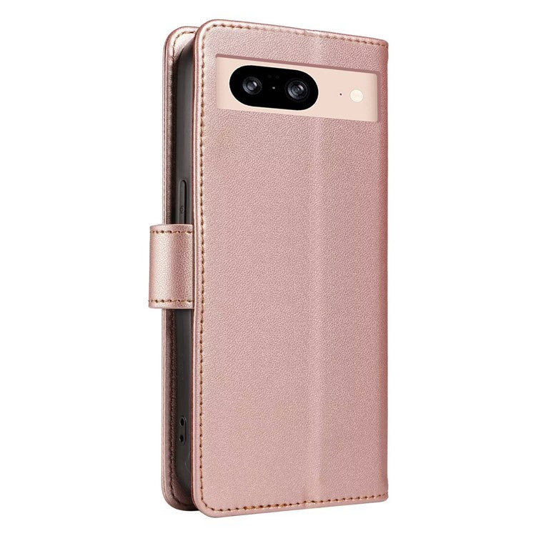 For Google Pixel 8 Case RFID Blocking Leather Wallet Flip Phone Cover with Wrist Strap - Rose Gold
