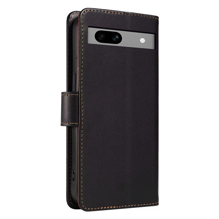 For Google Pixel 7a Case RFID Blocking Leather Wallet Flip Phone Cover with Wrist Strap - Black