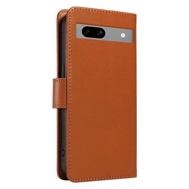 For Google Pixel 7a Case RFID Blocking Leather Wallet Flip Phone Cover with Wrist Strap - Light Brown