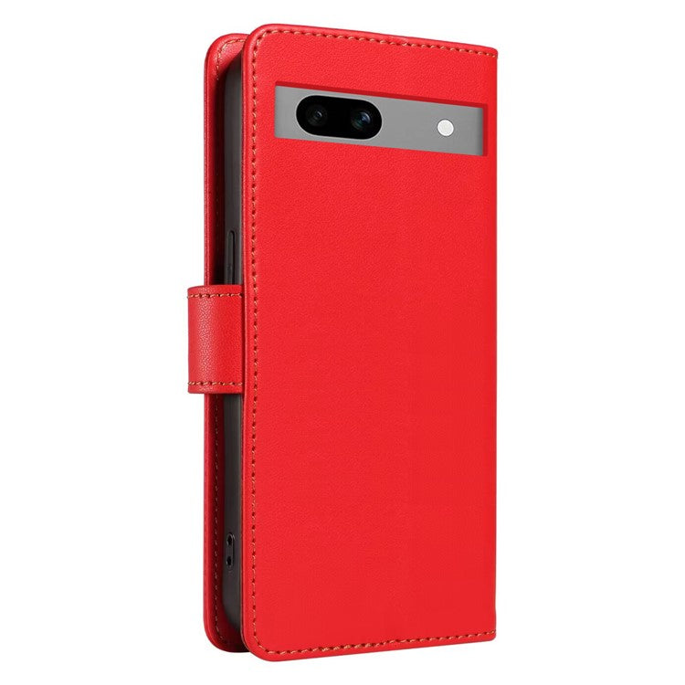 For Google Pixel 7a Case RFID Blocking Leather Wallet Flip Phone Cover with Wrist Strap - Red