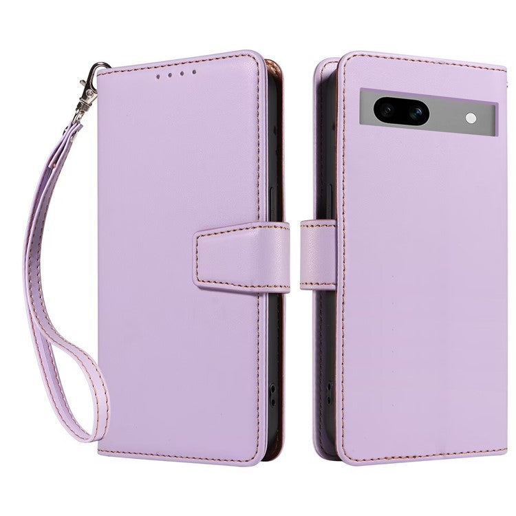 For Google Pixel 7a Case RFID Blocking Leather Wallet Flip Phone Cover with Wrist Strap - Purple