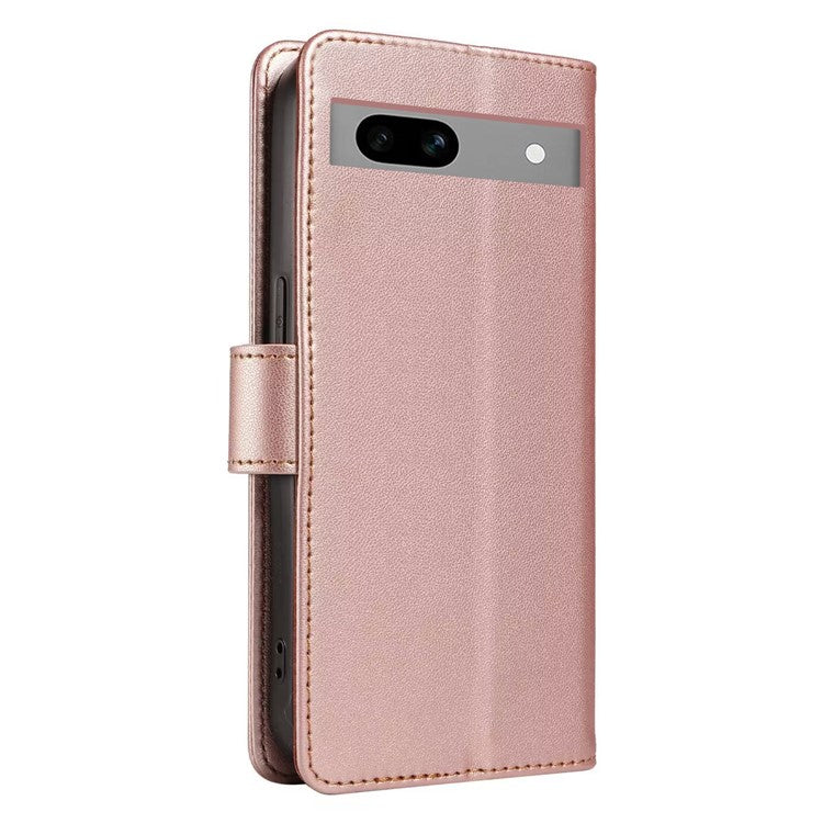 For Google Pixel 7a Case RFID Blocking Leather Wallet Flip Phone Cover with Wrist Strap - Rose Gold