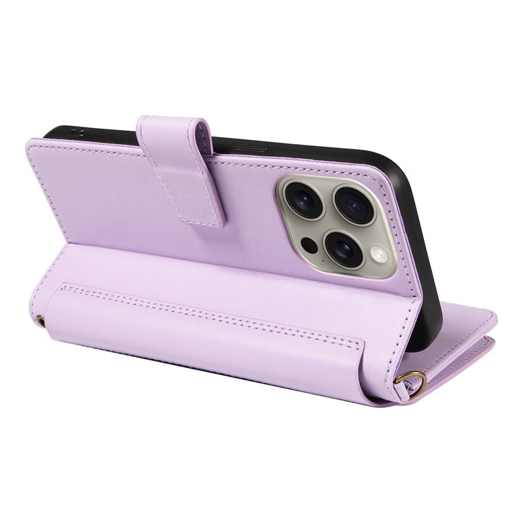 For iPhone 16 Pro Max Leather Case with Card Holder, Straps, RFID Blocking Wallet Phone Cover Rhombus Pattern - Purple