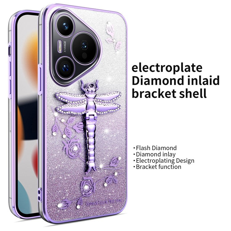 KADEM For Huawei Pura 70 Case Dragonfly Kickstand TPU Flowers Glitter Phone Cover - Purple