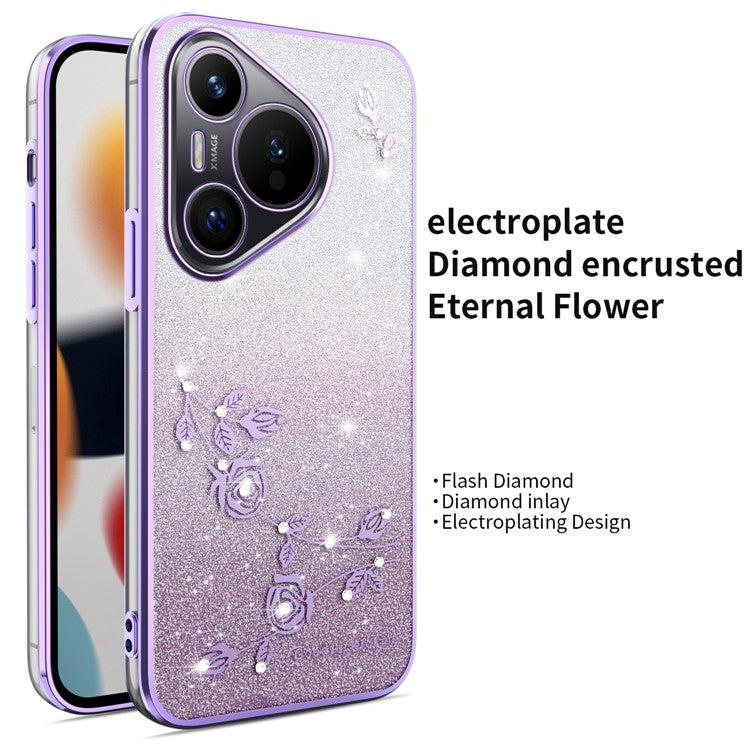 KADEM For Huawei Pura 70 Case Dragonfly Kickstand TPU Flowers Glitter Phone Cover - Purple