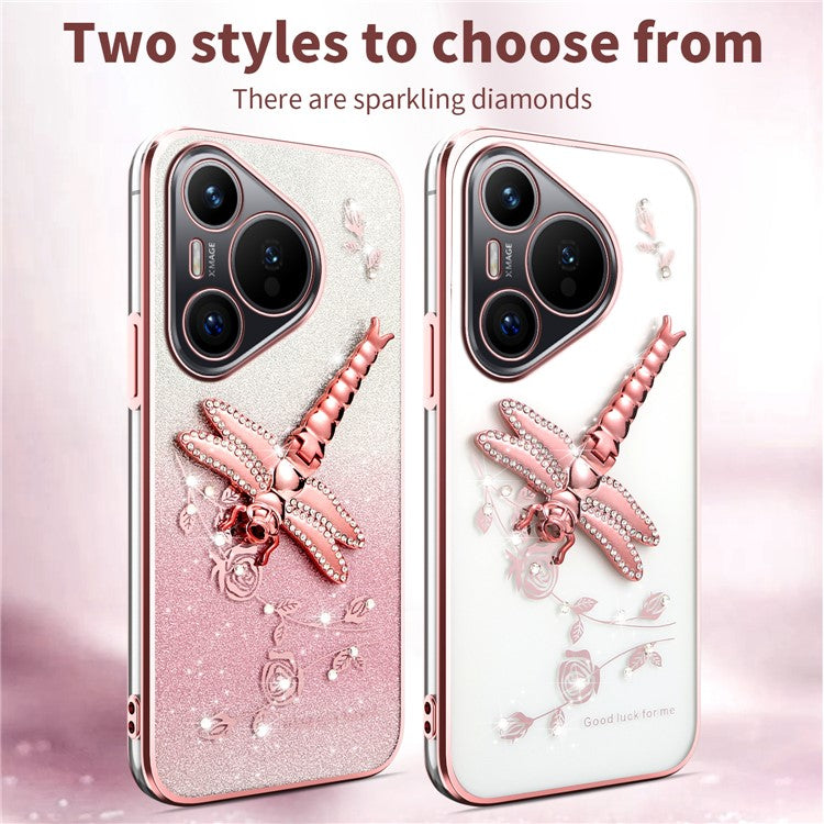 KADEM For Huawei Pura 70 Case Dragonfly Kickstand TPU Flowers Glitter Phone Cover - Purple