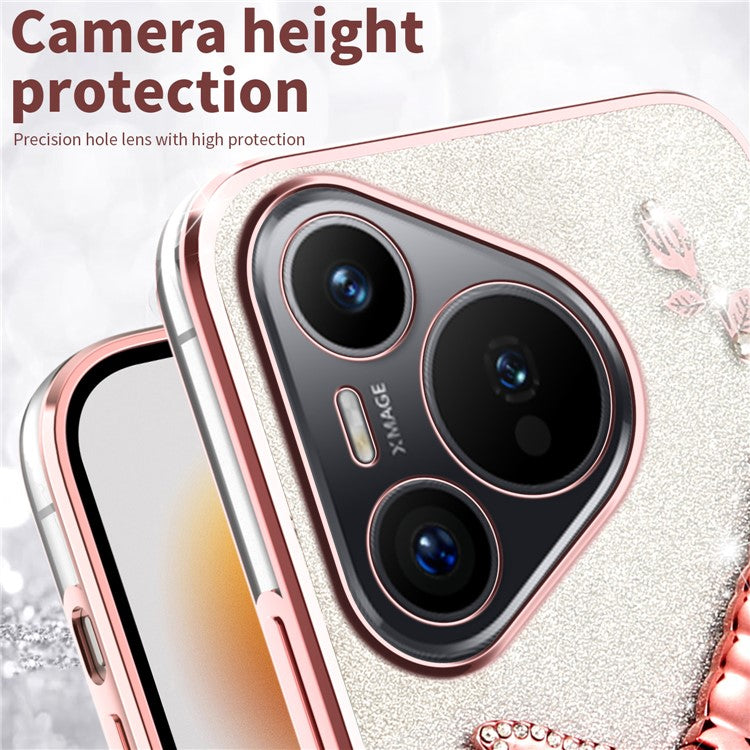 KADEM For Huawei Pura 70 Case Dragonfly Kickstand TPU Flowers Glitter Phone Cover - Purple