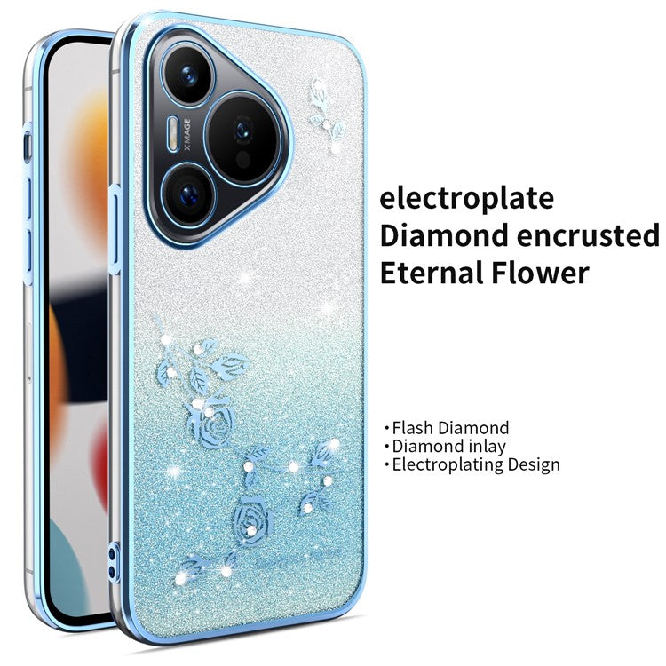 KADEM For Huawei Pura 70 Case Dragonfly Kickstand TPU Flowers Glitter Phone Cover - Blue