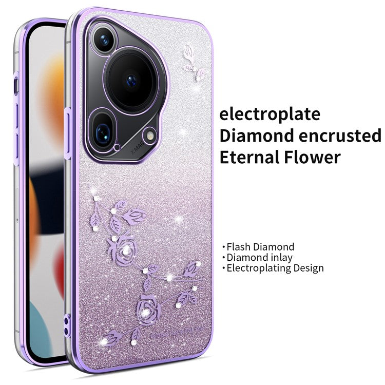 KADEM For Huawei Pura 70 Ultra Case Dragonfly Kickstand TPU Flowers Glitter Phone Cover - Purple