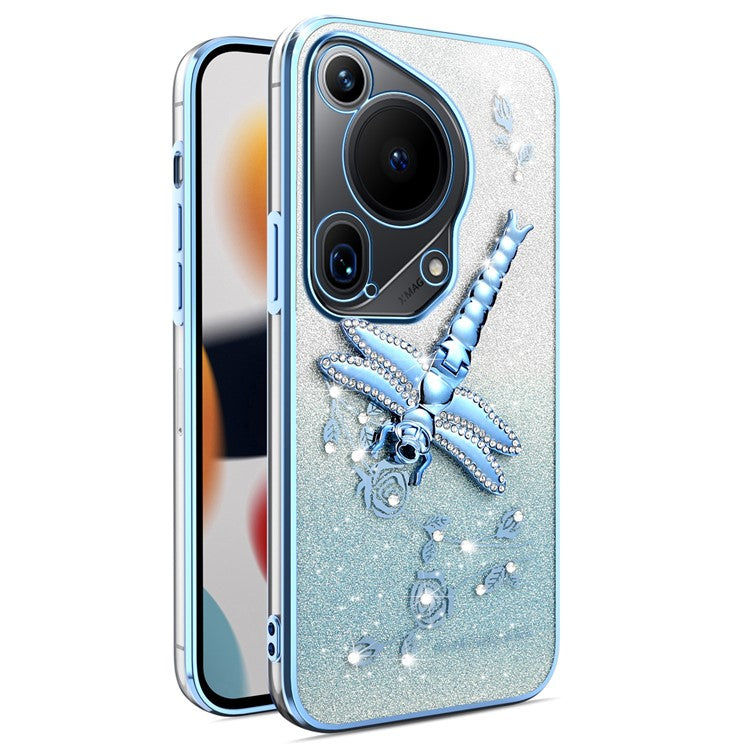 KADEM For Huawei Pura 70 Ultra Case Dragonfly Kickstand TPU Flowers Glitter Phone Cover - Blue