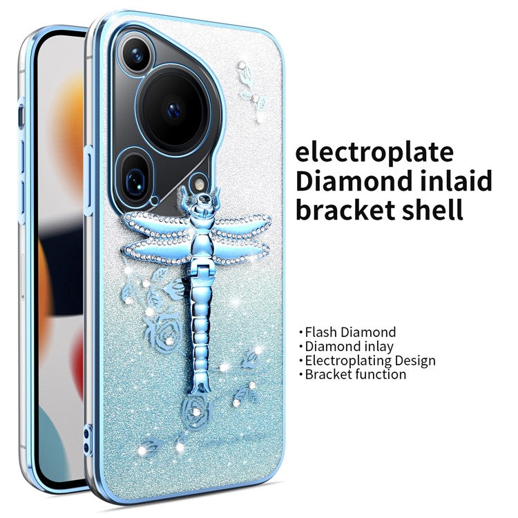 KADEM For Huawei Pura 70 Ultra Case Dragonfly Kickstand TPU Flowers Glitter Phone Cover - Blue