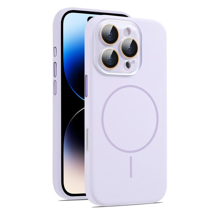 For iPhone 16 Pro Case Compatible with MagSafe Liquid Silicone Anti-Drop Phone Cover with Lens Film - Light Purple