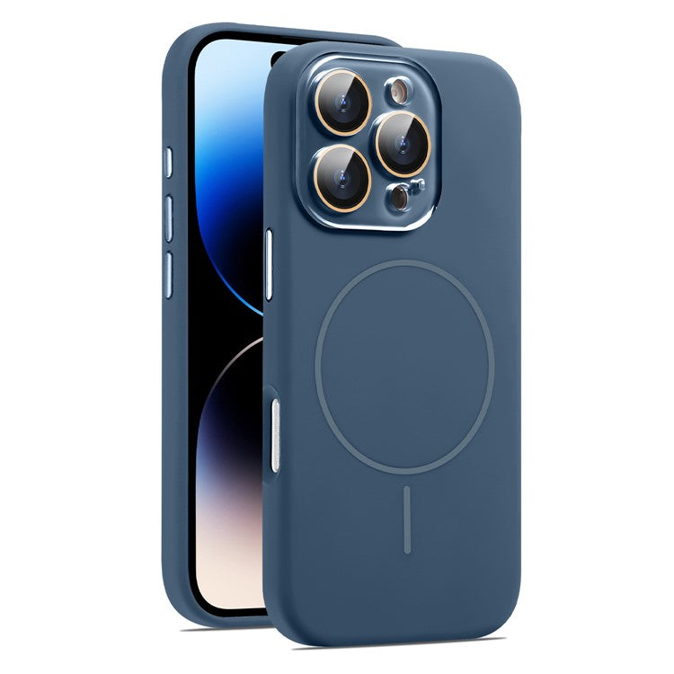 For iPhone 16 Pro Case Compatible with MagSafe Liquid Silicone Anti-Drop Phone Cover with Lens Film - Sapphire