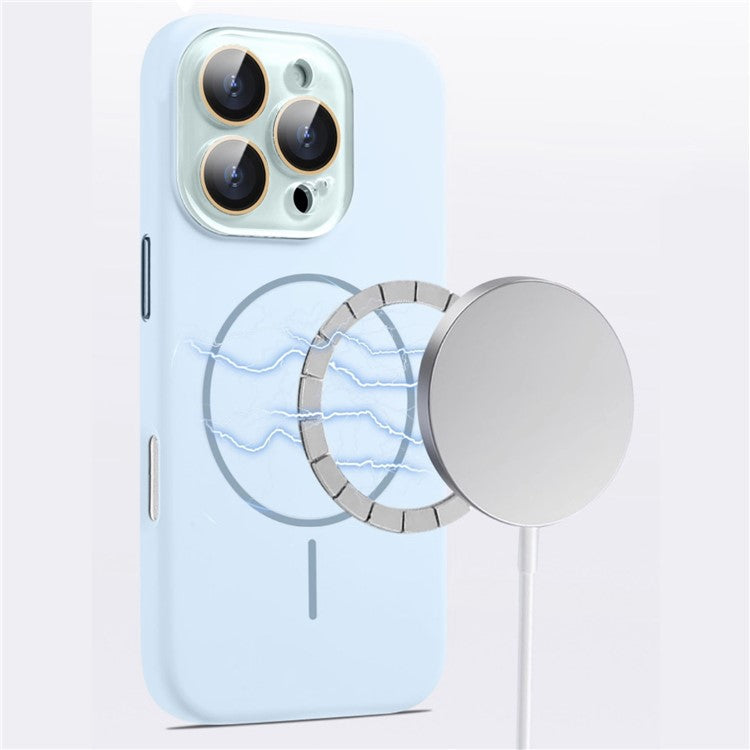 For iPhone 16 Pro Case Compatible with MagSafe Liquid Silicone Anti-Drop Phone Cover with Lens Film - Sapphire