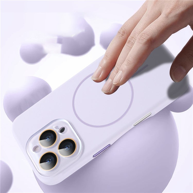 For iPhone 16 Pro Case Compatible with MagSafe Liquid Silicone Anti-Drop Phone Cover with Lens Film - Sapphire