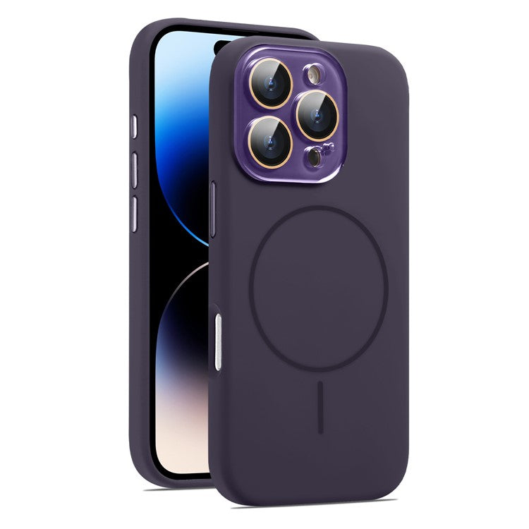 For iPhone 16 Pro Case Compatible with MagSafe Liquid Silicone Anti-Drop Phone Cover with Lens Film - Dark Purple