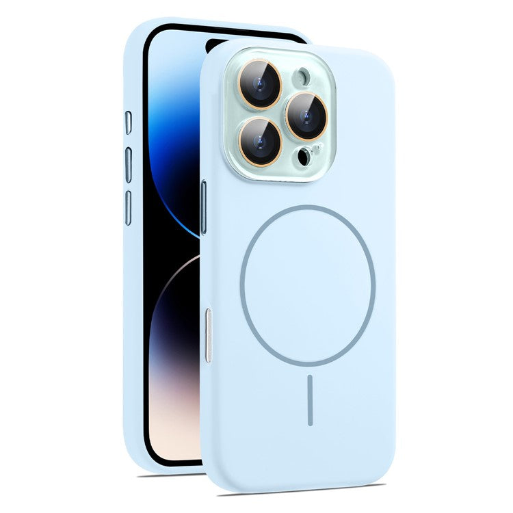 For iPhone 16 Pro Case Compatible with MagSafe Liquid Silicone Anti-Drop Phone Cover with Lens Film - Blue