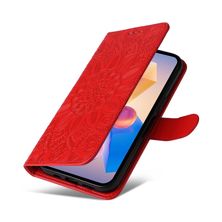 Leather Case for Infinix Smart 8 Plus / Smart 8 Pro 4G / Smart 8 4G / Hot 40i / TECNO Spark 20 / Spark Go 2024 4G / Pop 8 Sunflower Wallet Cover - Red