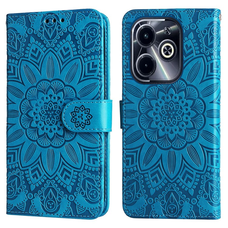 Leather Case for Infinix Smart 8 Plus / Smart 8 Pro 4G / Smart 8 4G / Hot 40i / TECNO Spark 20 / Spark Go 2024 4G / Pop 8 Sunflower Wallet Cover - Blue