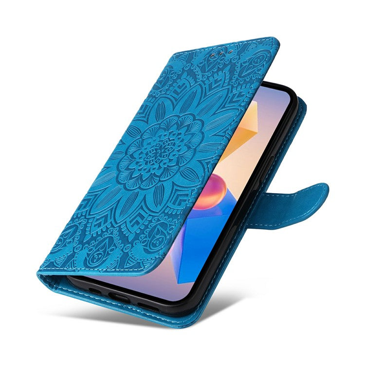 Leather Case for Infinix Smart 8 Plus / Smart 8 Pro 4G / Smart 8 4G / Hot 40i / TECNO Spark 20 / Spark Go 2024 4G / Pop 8 Sunflower Wallet Cover - Blue