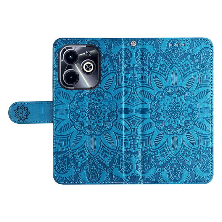 Leather Case for Infinix Smart 8 Plus / Smart 8 Pro 4G / Smart 8 4G / Hot 40i / TECNO Spark 20 / Spark Go 2024 4G / Pop 8 Sunflower Wallet Cover - Blue