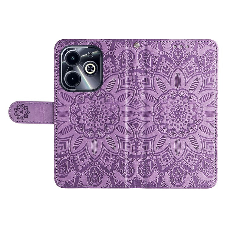 Leather Case for Infinix Smart 8 Plus / Smart 8 Pro 4G / Smart 8 4G / Hot 40i / TECNO Spark 20 / Spark Go 2024 4G / Pop 8 Sunflower Wallet Cover - Purple