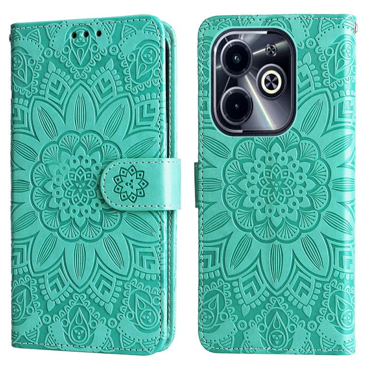 Leather Case for Infinix Smart 8 Plus / Smart 8 Pro 4G / Smart 8 4G / Hot 40i / TECNO Spark 20 / Spark Go 2024 4G / Pop 8 Sunflower Wallet Cover - Green