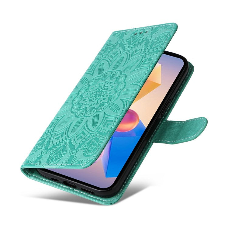 Leather Case for Infinix Smart 8 Plus / Smart 8 Pro 4G / Smart 8 4G / Hot 40i / TECNO Spark 20 / Spark Go 2024 4G / Pop 8 Sunflower Wallet Cover - Green