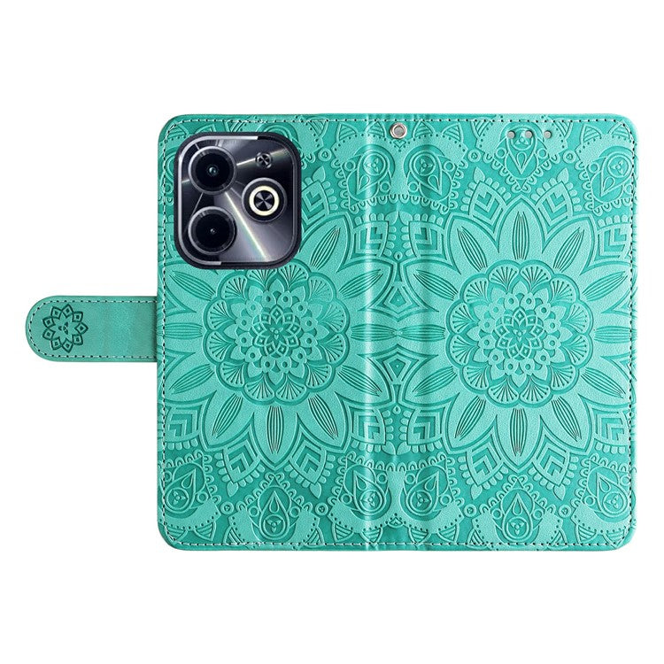 Leather Case for Infinix Smart 8 Plus / Smart 8 Pro 4G / Smart 8 4G / Hot 40i / TECNO Spark 20 / Spark Go 2024 4G / Pop 8 Sunflower Wallet Cover - Green